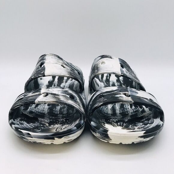 CROCS Iconic Comfort Women's 7 Double Strap Sandals Black & White Marble Slides - Picture 2 of 10